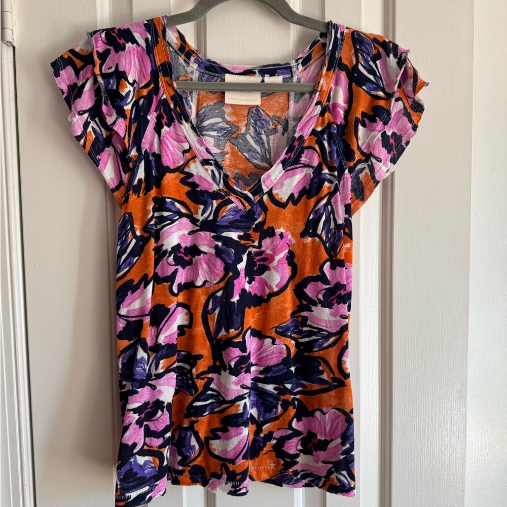 Anthropologie Floral V-Neck tee